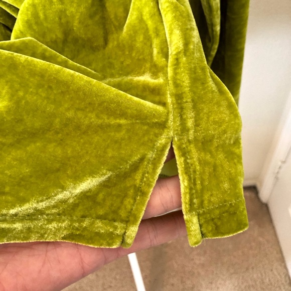 Neon Lime Crushed Velvet Button-Up Women's Shirt - Picture 7 of 10